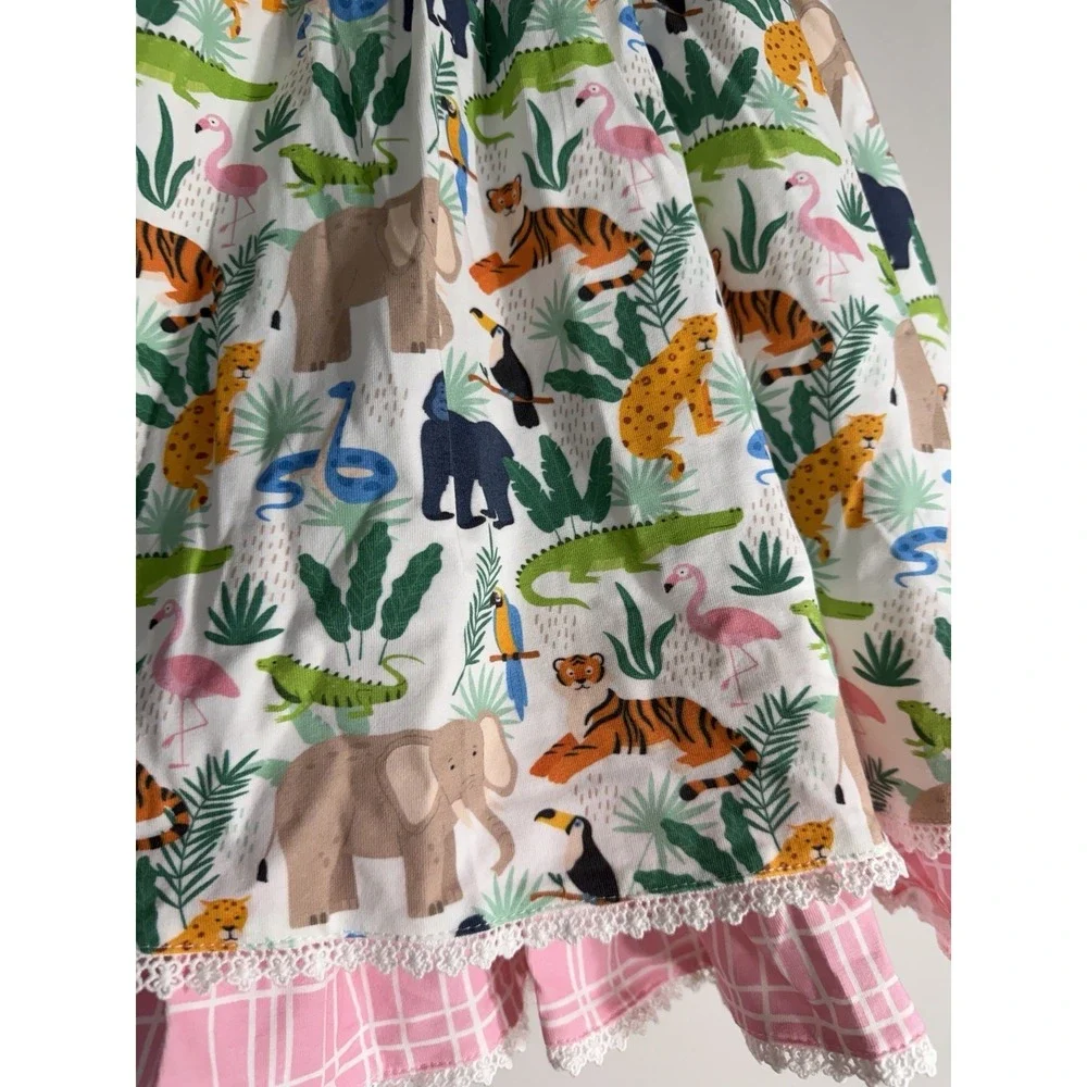 NWT Girl August Boutique Safari Animal Zoo Dress‎ Ruffle Hem Sz 10